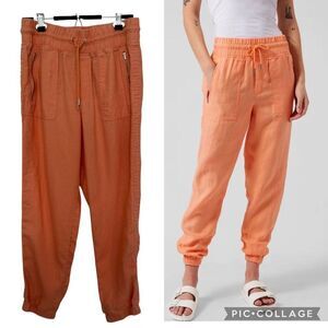 Athleta Womens 12 Cabo Linen Jogger in Orange Elastic Waistband Drawstring
